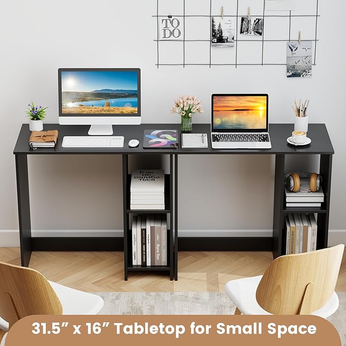 Giantex Small Desk with Storage 31.5 Inch Home Office Computer Desk with Shelves Space Saving Study Writing Desk Modern Simple Laptop Desk for Small Spaces (Black)