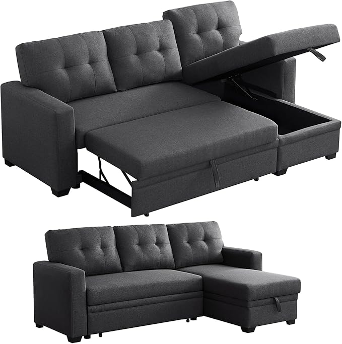 L Shaped Couch 4 in 1 Pull Out Sofa Bed Sleeper Sectional Sofa with Storage Convertible Sofa Bed 82in Chaise Lounge for Living Room Apartment Dorm