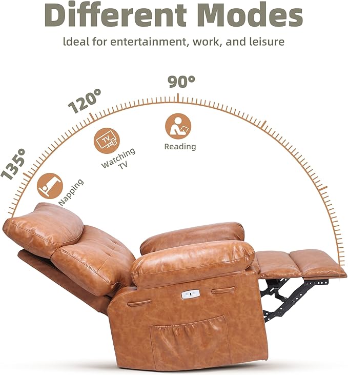 GarveeHome Power Rocker Swivel Recliner Chair - Heat and Massage PU Leather Electric Glider Rocking Chair with USB Port Glider Recliner Nursery Chair for Living Room Bedroom Nursery