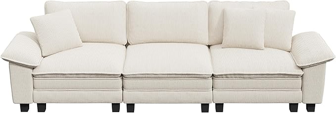 123 Cloud Modular Sectional Sofa 3-Seater w/Deep Seat &amp Removable Arms Plush Corduroy for Living Room - Beige