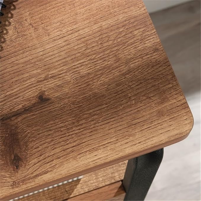 Pemberly Row Contemporary Engineered Wood and Metal Desk 47 in Wide Etched Oak Finish Powder-Coated Metal Frame Spacious Workspace Storage Drawers Home Office Computer Desk