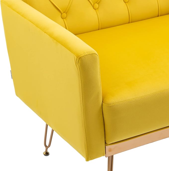 Velvet Accent Chair Upholstered Living Room Accent Armchair Leisure Single Chairs with Rose Golden feet Tufted Sofa Chairs for Home Office Living Room Bedroom Small Space (Mustard)
