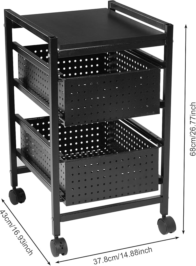 Rolling File Cart Mobile File Cabinet with Storage Drawer Movable Pull-Out Storage Art Craft Organizer on Wheels Utility Cart Storage and Organizer for Home Office (2 Tiers)