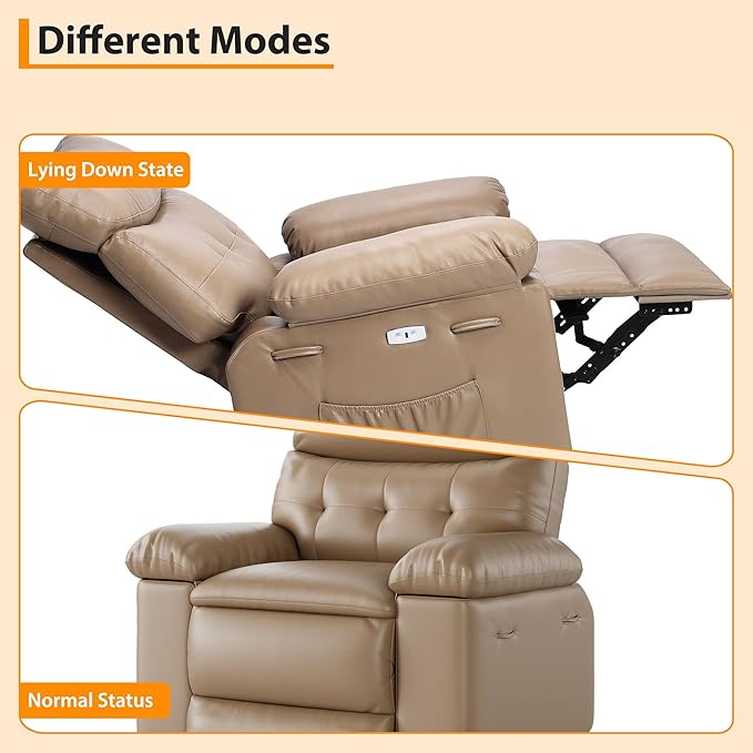 Elderly Massage Recliner Chair with Heat - Oversized Power Swivel Rocker for Adults 360° Rotating Chair PU Leather Recliner Sofa for Living Room Bedroom - Easy Clean Design Yellow