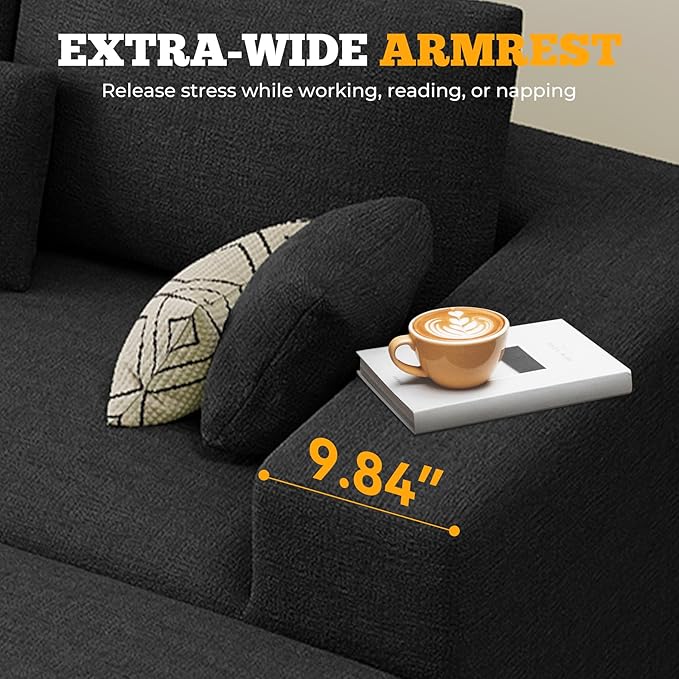 113 Modular Sectional Sofa Convertible U-Shaped Cloud Couches for Living Room with Ottoman 5 Seater Chenille Boneless Couch Sofa Set No Assembly Required Black 1 PCS