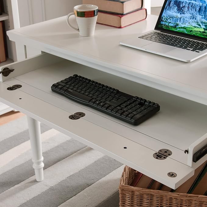 Leick Home Cottage White Turned leg Laptop Desk with Center Drawer White