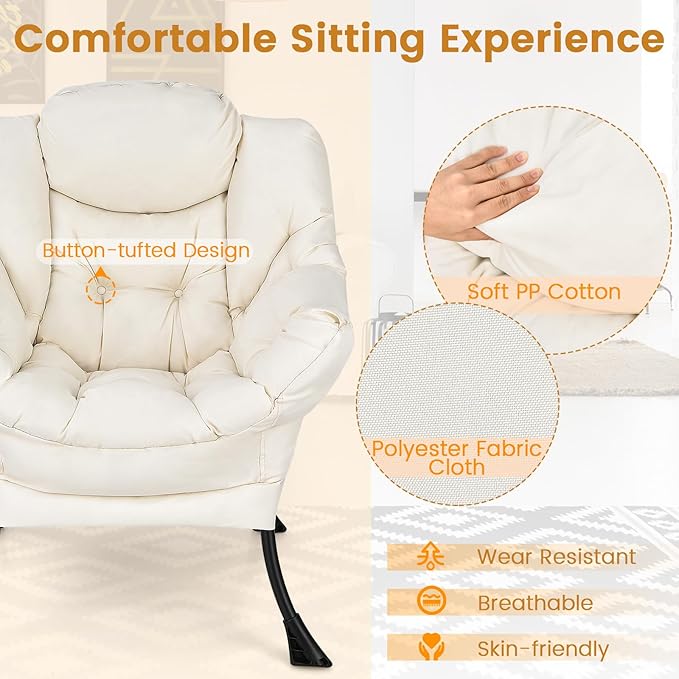 Single Lazy Sofa Chair Modern Lounge Chair Indoor w/Armrests &amp Side Storage Pocket Upholstered Comfy Reading Chair for Bedroom Living Room Office