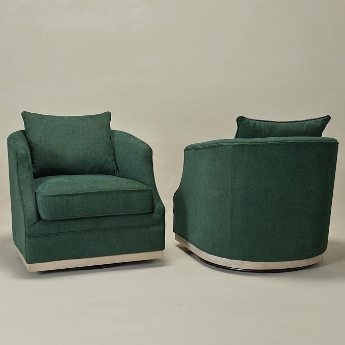 KINWELL 31 Wide Linen Fabric Swivel Barrel Chair Set of 2 FSC Certified Upholstered Swivel Armchair with Pillow Back for Living Room Bedroom Fully Assembled (Green)