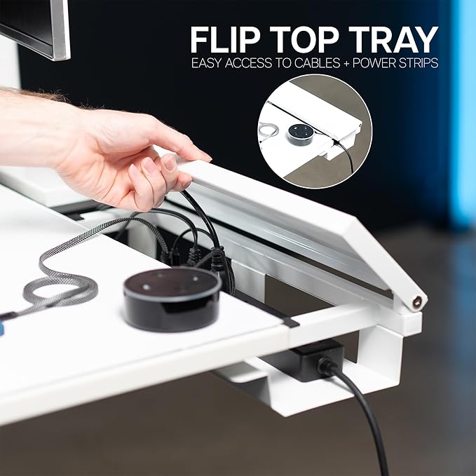 VIVO Universal 60 x 30 inch Table Top with Built-in Concealed Cable Trays for Standard and Sit to Stand Height Adjustable Home and Office Desks Full Size Mouse Pad White Desktop DESK-TOP3-W