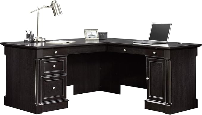 Sauder Palladia L Shaped Desk with Drawers Office Desk with File Cabinet Storage Cable Management Keyboard Tray in Wind Oak Finish