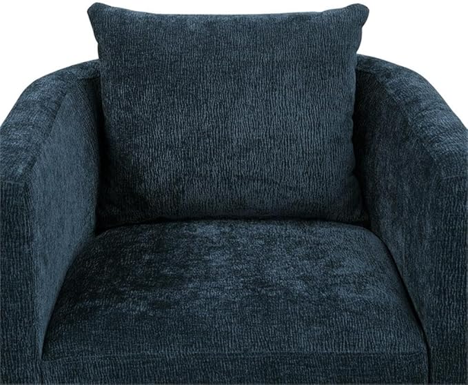 Pemberly Row Modern Navy Blue Fabric Swivel Barrel Accent Chair 32 in x 31.5 in x 31 in Upholstered Polyester Stain-Resistant Reversible Cushions Comfortable for Living Room or Study Use