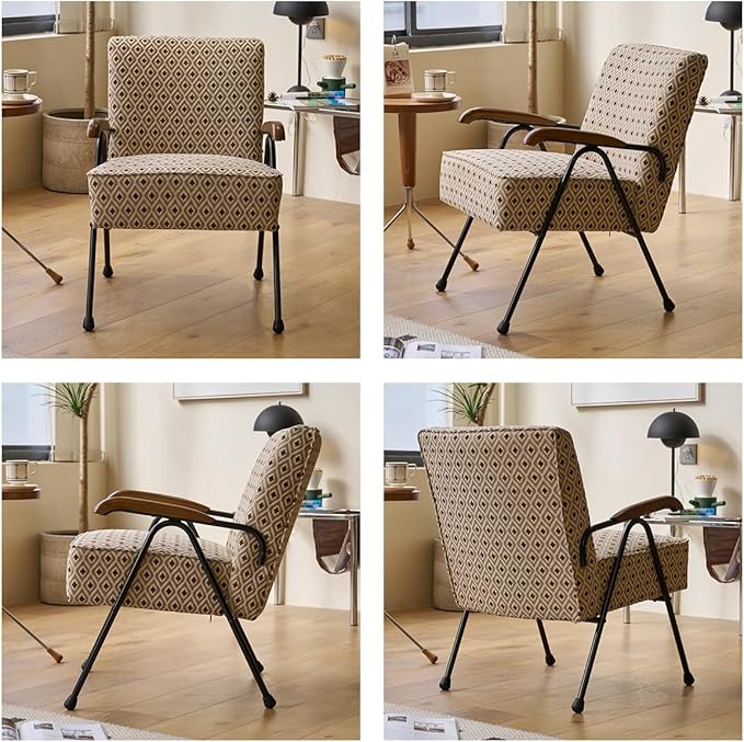 Luxuriously Padded Modern Accent Chair Plush Fabric Upholstered High Back Armchair with Sturdy Metal Legs Oversized Comfortable Living Room Chair for Reading Nap Home Office (Pattern)