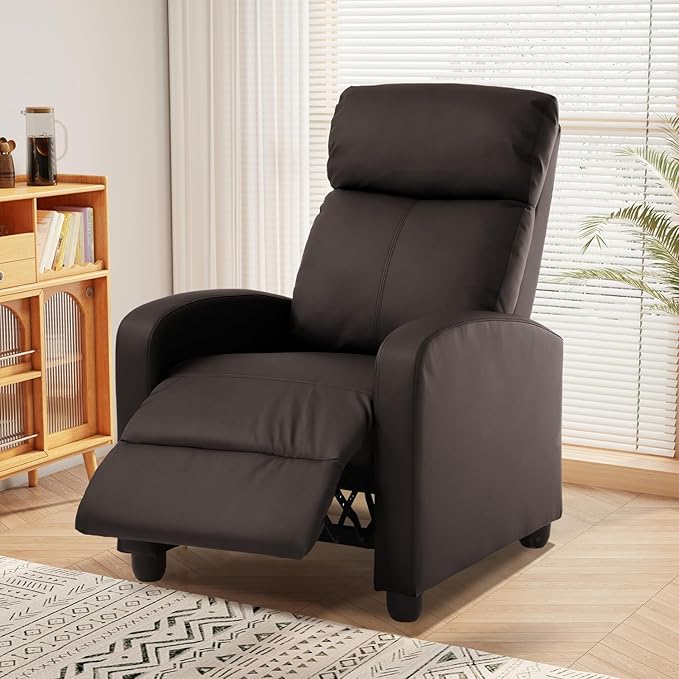 Recliner Chair for Living Room PU Leather Chair Sleeper Chairs for Adults Adjustable Comfortable Chair Single Sofa Chair Reading Chair for Bedroom with Footrest (Leather Brown)