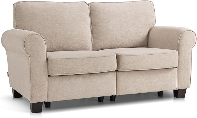 MCombo 67.7 Loveseat Sofa 2-Seater Small Couch for Small Spaces Classic Rolled Arm Upholstered Sofa with Solid Wood Legs for Living Room Removable Cover Chenille Fabric VE730 (Beige)
