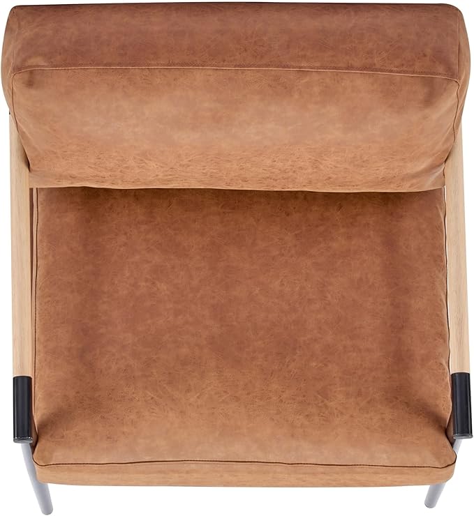Faux Leather Modern Accent Chair Lounge Arm Chair Upholstered Armchair with Plush Cushions Single Chairs with Metal FrameWooden Armrest - Perfect for OfficeLiving RoomBedroomBrown