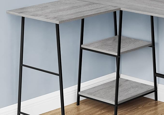 Monarch Specialties 7591 Computer Desk Home Office Corner Storage Shelves 48 Shape Work Laptop Metal Laminate Grey Black Contemporary Modern Desk-48 Top 42 L x 47.25 W x 30 H