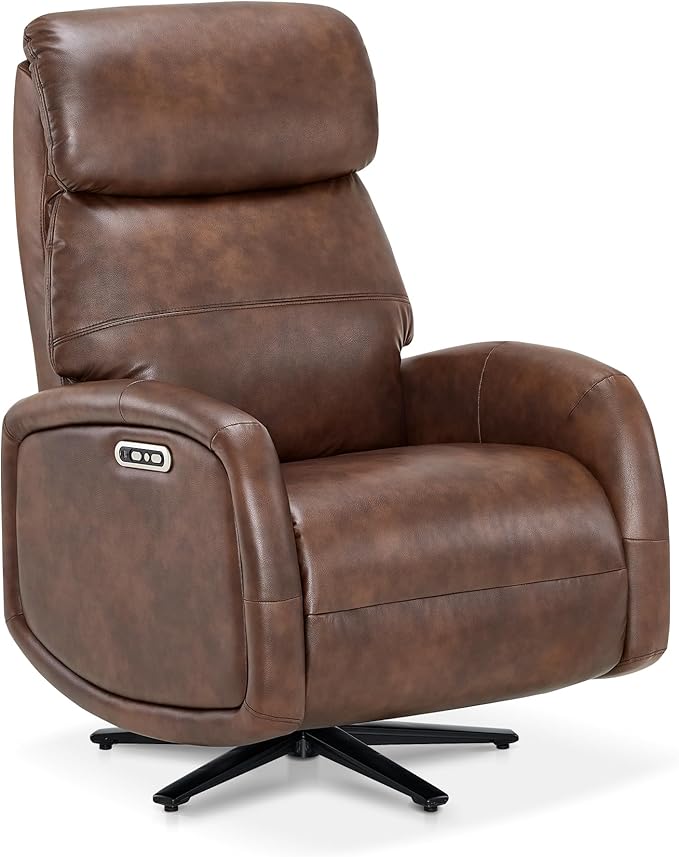 MCombo Dual Motor Power Recliner Chair for Adults Modern Faux Leather Electric Swivel Recliner with USB Charging Heavy Duty Adjustable Lounge Chair for Living Room &amp Bedroom 4610 (Brown)