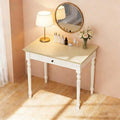 35” Off White Solid Wood Writing Desk with Drawers Farmhouse Computer Desk with File Storage Ideal for Home Office Bedroom or Study Room