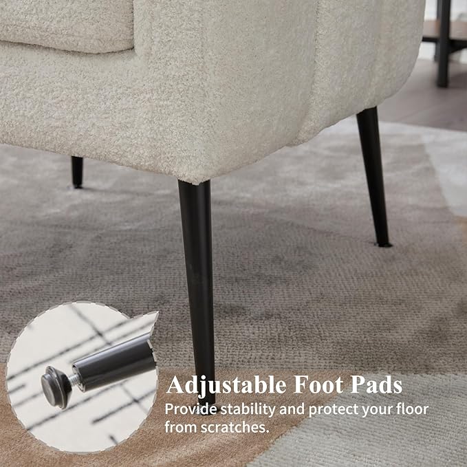 Modern Accent Chair Chenille Upholstered Accent Single Sofa with Metal Legs Tufted Lounge Chair with Wraparound Backrest Leisure Armchair for Living Room Office (Ivory)