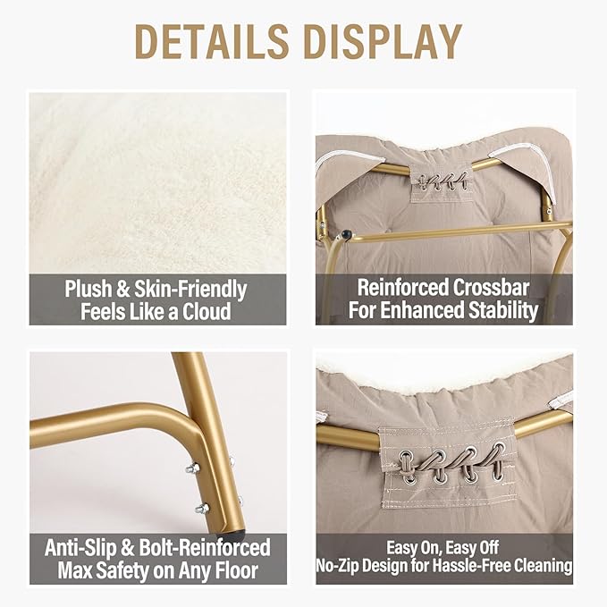 Tiita Accent Lazy Chair Comfy Lounge Chair with Metal Frame and Plush Fabric Spacious Seat Cozy Recliner Chair for Reading Room Living Room Bedroom Office Beige