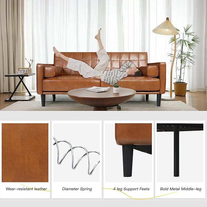 70” W Modern Couch Faux Leather Couch with Cushions and Pillow Upholstered Sofa CouchesDeep Seat Sofas for Living RoomLoveseat Sofa and Couch (Brown)