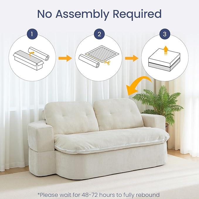 78.74 Convertible Sofa Bed Folding Loveseat Sleeper Sofa 2 in 1 Chenille Floor Couch Bed Foam Compressed Sofa with Pillows &amp Blanket for Living Room Apartment Studio Office (Beige)