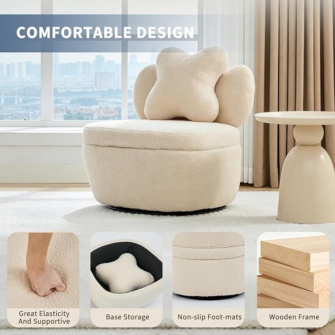 Teddy Velvet Swivel Accent Chair with Storage 360° Rotating Ergonomic Armchair Scratch-Resistant Upholstered Sofa Chair for Living Room Bedroom Nursery Apartment or Small Spaces 300 lbs Capacity
