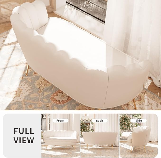 59'' Loveseat Sofa Modern Chenille 2-Seater Sofa with Golden Legs Comfy Upholstered Shell Accent Couch for Studio Living Room Store Office (Beige).