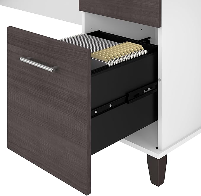 Bush Home Somerset 72W L Shaped Desk with Storage in White and Storm Gray 72-inch Large Corner Computer Table for Home Office Workspace