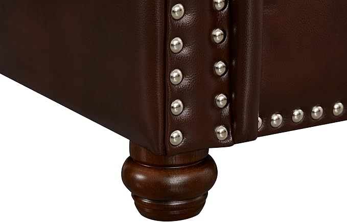 Faux Leather Sofa Set of 2: Love Seat +3 Seat Couch Underseat Storage Classic Sofa Elegance Rolled Armrests Nailhead Trim Wood Legs Classic Living Room Accent 2+3 Seat-Burgundy