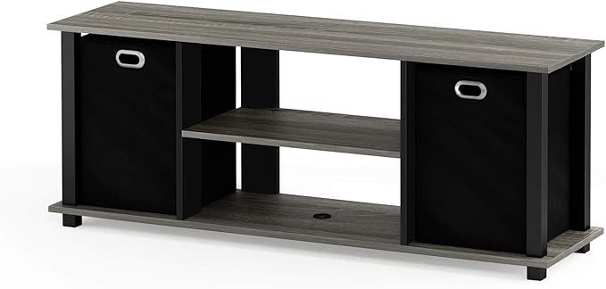 FURINNO Econ Entertainment Center French Oak Grey/Black/Black