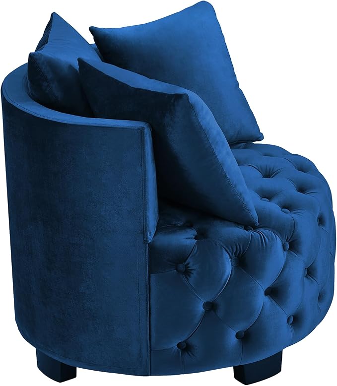 Velvet Accent Lounge Chair - 31.25''W Upholstered Button Tufted Velvet Barrel Chair with 3 Pillows with Button Tufted Modern Round Club Chair Reading Sofa Chair (Navy Blue)