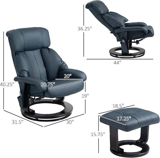 Massage Recliner Chair with Footstool 360° Swivel Recliner with Vibration Massage Gray Upholstery Ideal for Living Room.