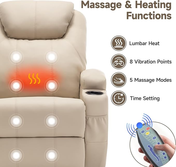 Recliner Chair Rocking Chair with Massage and Heat 360° Swivel Recliner Chairs for Adults Rocker Manual Recliner with Remote Control and Cup Holder for Living Room Bedroom Nursery
