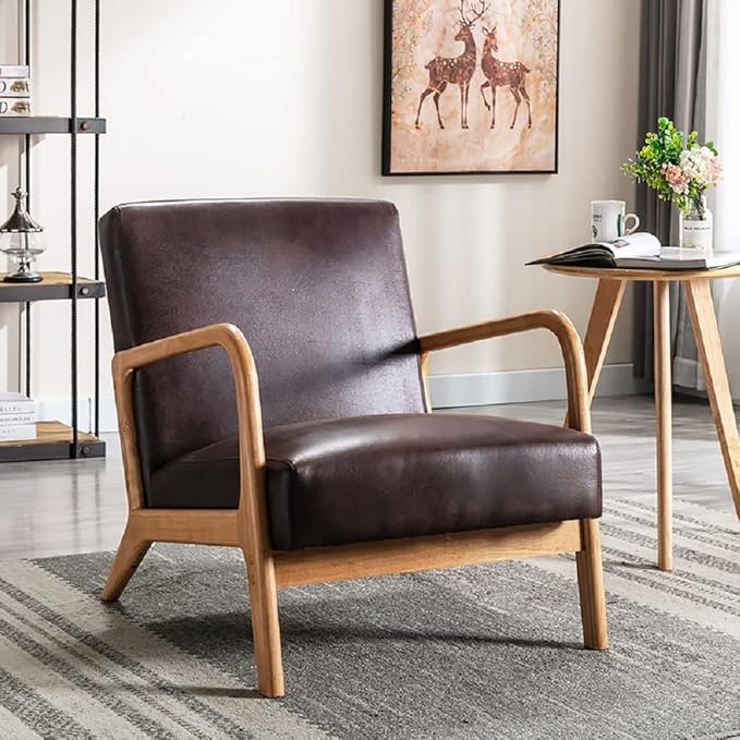 Classic Mid Century Modern Accent Chairs for Living Room or Bedroom Espresso Open ed Armchair with Plush Cushioning and Microfiber Upholstery Dark Brown