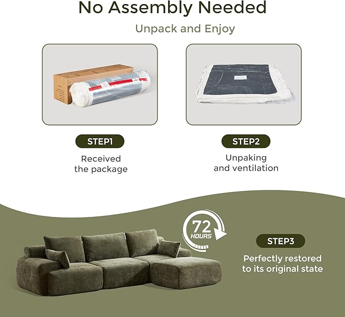 WELAX 114 Sectional Couches for Living Room Boneless Couch L-Shape with Pillows &amp Ottoman Modular Chenille Cloud Sofa 4 Seater Home Comfy Sofas for Apartment Green
