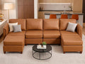 U Shaped Modular Sectional Sofa Cloud Couch with Storage Faux Leather Sectional Couch for Living Room Furniture Apartment(6-Seater B)