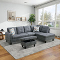 Dark Grey 3 Piece Sectional Sofa Set L Shaped Flannel Couch with Storage Ottoman Modern Upholstered Sofa for Living Room Office
