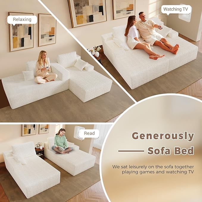 80” Oversized Double Lounge Chaise Cloud Plush Couch Bed Upholstered Boneless Cloud Sofa Deep Seat No Assembly Required Modern Corduroy Sleeper Loveseat Chair for Living Room Bedroom Reading
