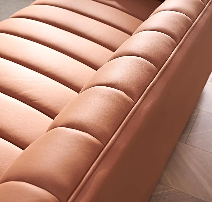 Direct Glam Fabric Upholstered Solid Wood Frame 82.7 Art Deco Sofa for Living Room Office Sophisticated 3 Seater Couch Orange