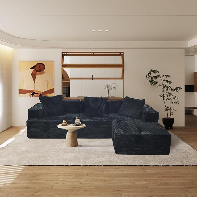 LIFE SKY Modern L-Shaped Sectional Sofa: CertiPUR-US &amp Oeko-TEX Certified Corduroy Fabric - 100% Polyurethane Foam Modular Couch for Urban Apartments Living Room