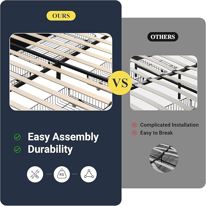 Allewie Upholstered Queen Size Platform Bed Frame with 4 Storage Drawers and Headboard Diamond Stitched Button Tufted Mattress Foundation with Wooden Slats Support No Box Spring Needed Black
