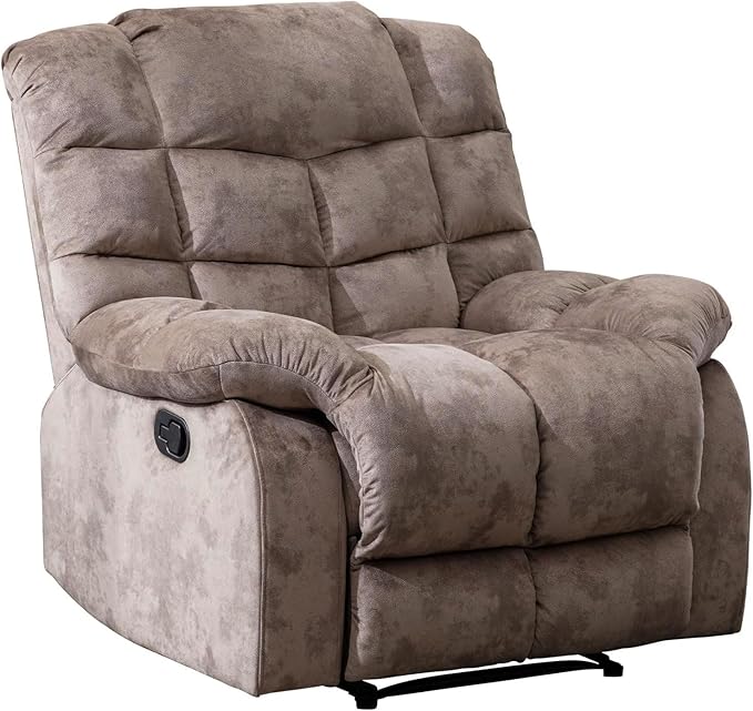 EBELLO Manual Recliner Chair Overstuffed Reclining Sofa with Soft Padded Headrest and Armrest Soft Fabric Single Couch for Living Room Light Brown