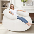 HABUTWAY Giant Bean Bag Chair Oversized Beanbag Chair with Filler Ultra Soft Teddy Fleece Bean Bag Lounge Floor Sofa w/U-Shaped Pillow for Gaming Reading Beige &amp Beige