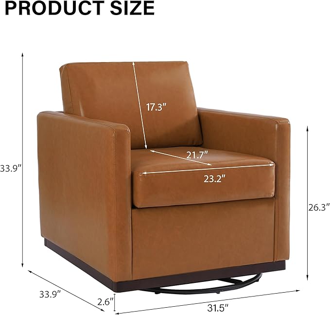 Swivel Barrel Accent Chair Mid Century Modern Arm Chair for Living Room Bedroom Comfy Club Reading Lounge Sofa Corner Chairs for Adults (Leather Light Brown Set of 1)