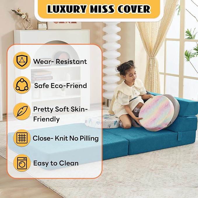 jela Foldable Sofa Bed Convertible Sleeper Lounge Chair Floor Mattress Floor Couch with Backrest Fold Out Futon with Washable Miss Fabric Cover for Guest Room Living Room (83x33Teal)