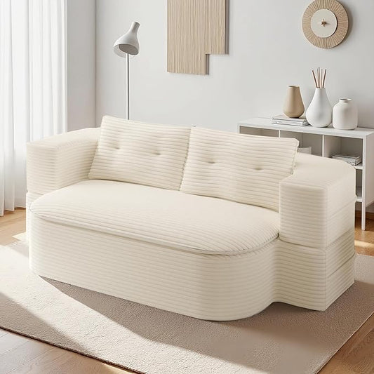 78.7 Convertible Foldable Floor CouchComfy Portable Fold Out Lounge with Functional Blanket and 2 Soft PillowsCorduroy Loveseat CouchSleep Sofa Bed for Living RoomBedroom(Beige)