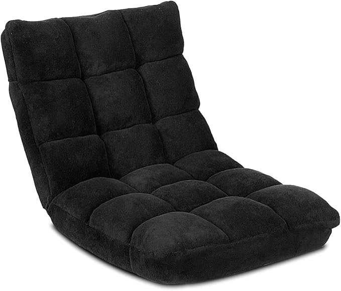 KOMFOTT 14-Position Adjustable Floor Chair With Back Support Folding Padded Gaming Sofa for Reading Meditation Living Room Lazy Lounge Video Gaming - Black