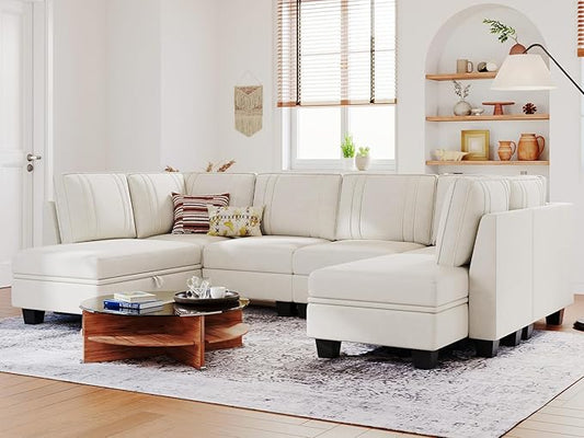 Belffin Sectional Couch with Storage Ottoman Convertible U-Shape Sectional Couch for Living Room Beige