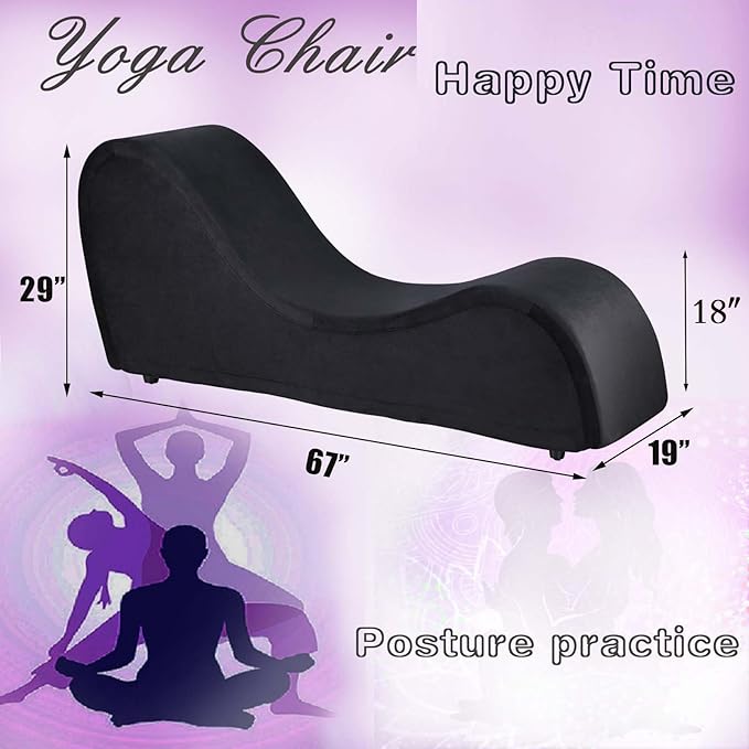Black Sofa Couch Chair 67 Large Chaise Lounge Chair with Velvet Removable Cover 500 Lbs Capacity Sturdy Ottoman Bench for Stretching Meditation Relaxation Practice